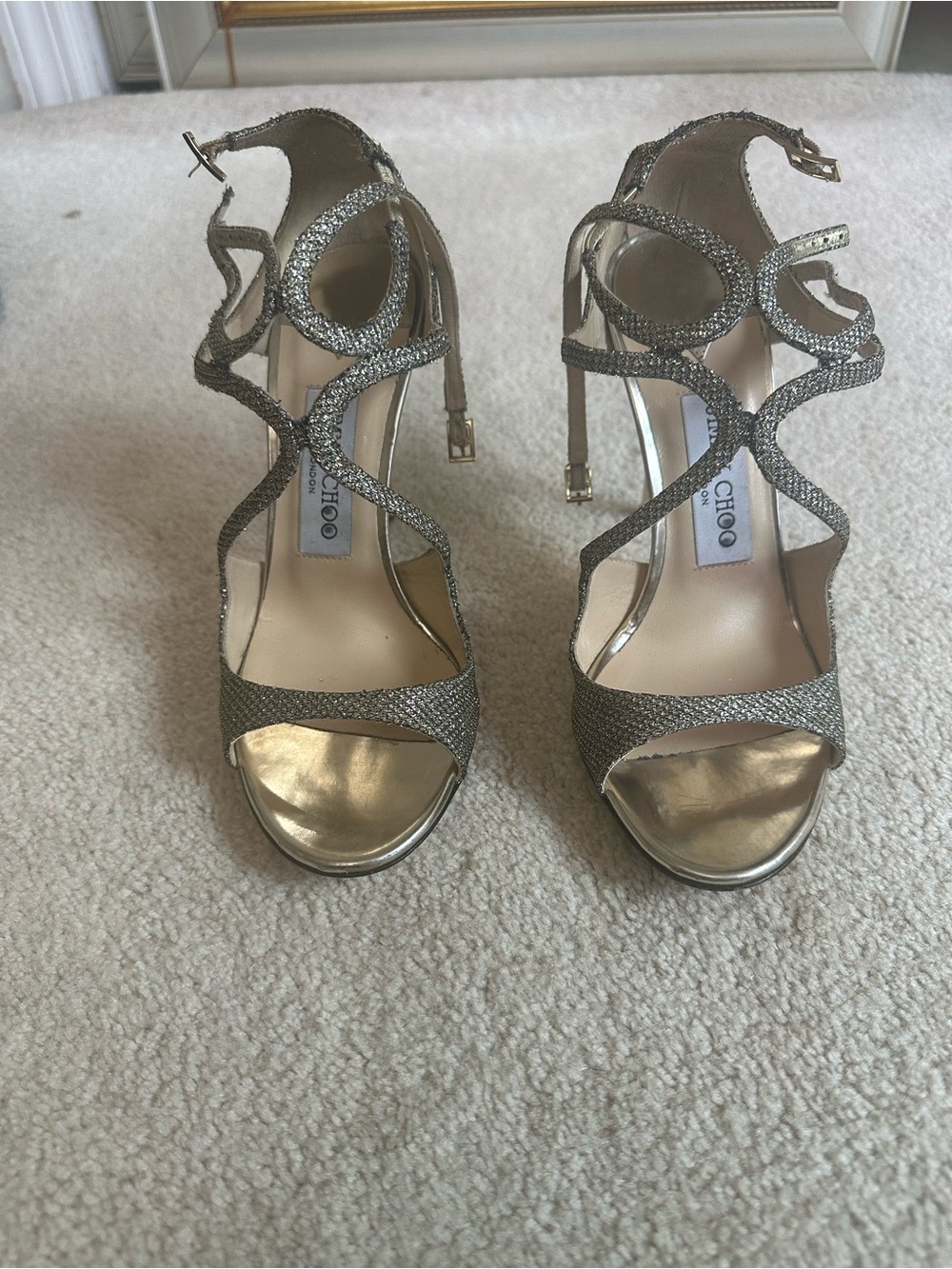 Jimmy Choo Metallic Gold Crystal Strappy Heels
